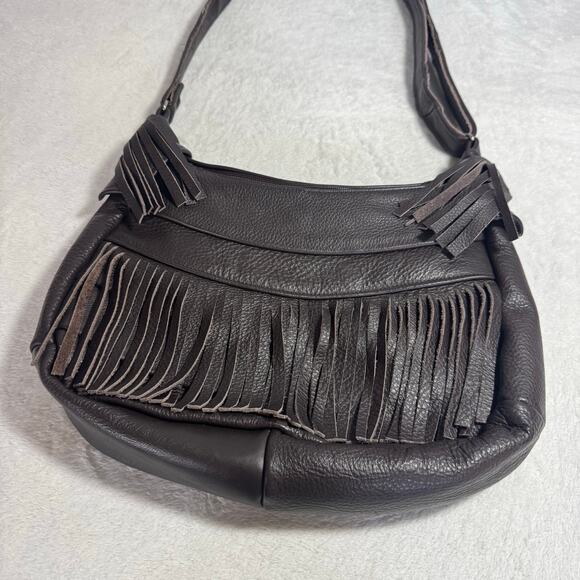 Brown Leather Fringe Western Style Shoulder Bag Purse - Picture 2 of 9